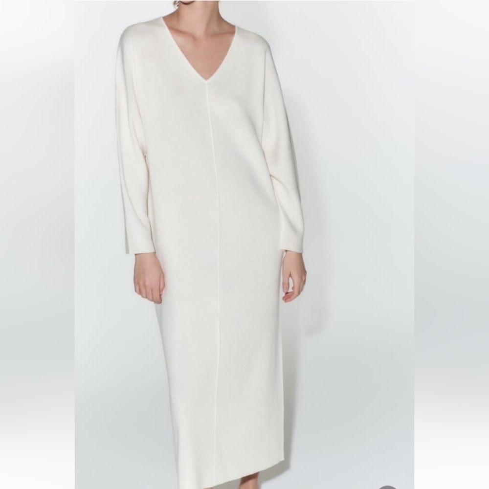 Zara Front Rolled Seam knit Midi Dress - Picture 3 of 10